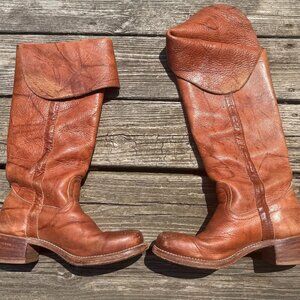 Frye Tall Leather Cuff Boots | Cognac Brown | Size 8.5 | $500 Retail